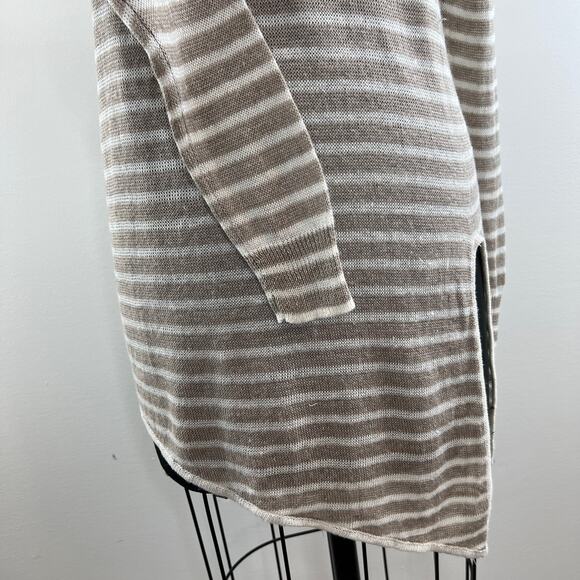 White + Warren Tan White Striped Linen Long Sleeve Round Neck Tunic Size XS - Picture 4 of 10